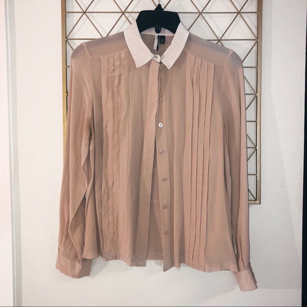 TopShop Pleated 100% Silk Button Down